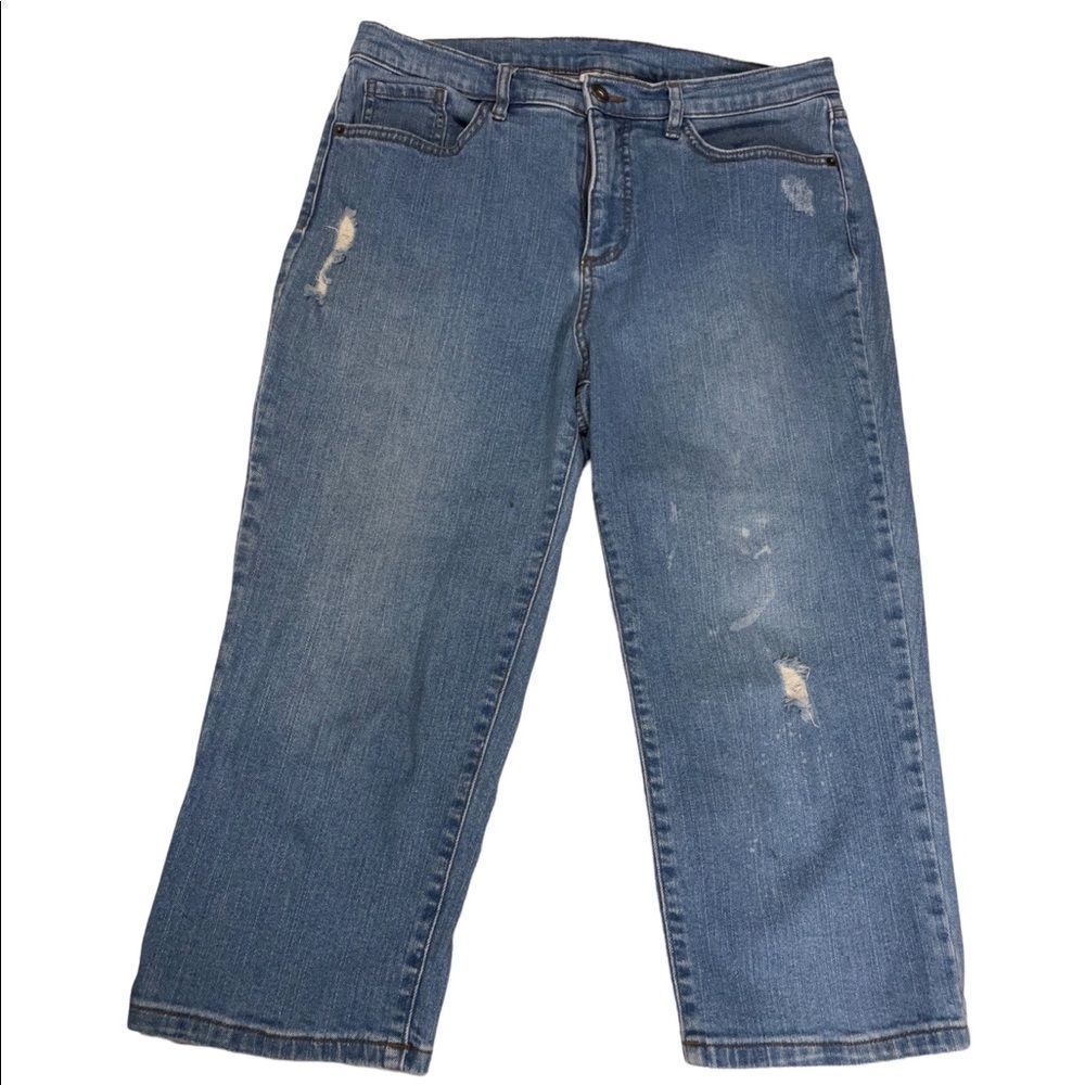 Denim & Co Distressed Denim Capri Clam Digger Pants - Size 12